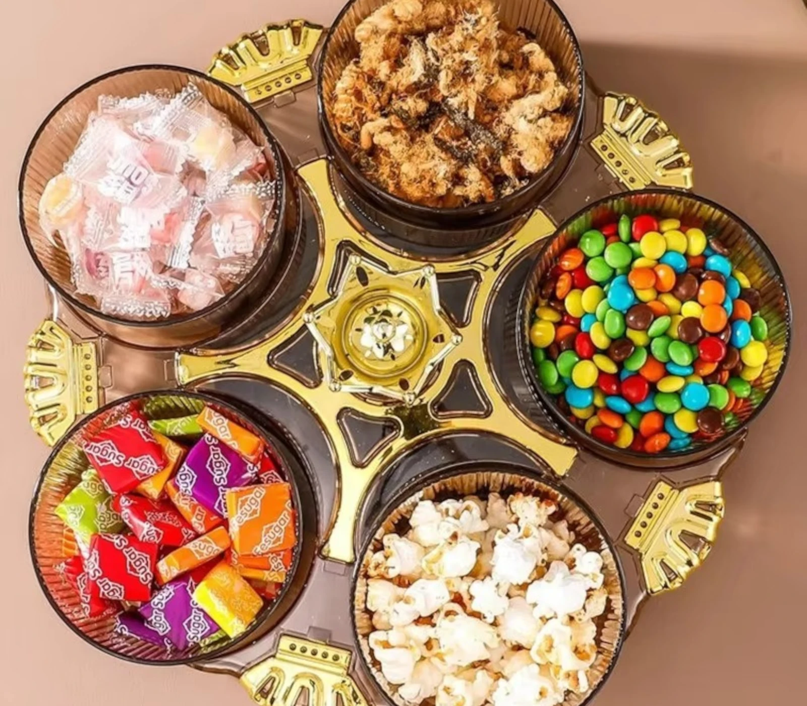 Rotating 5-Grid Snack Storage Bowl – Candy, Dry Fruit & Snack Organizer