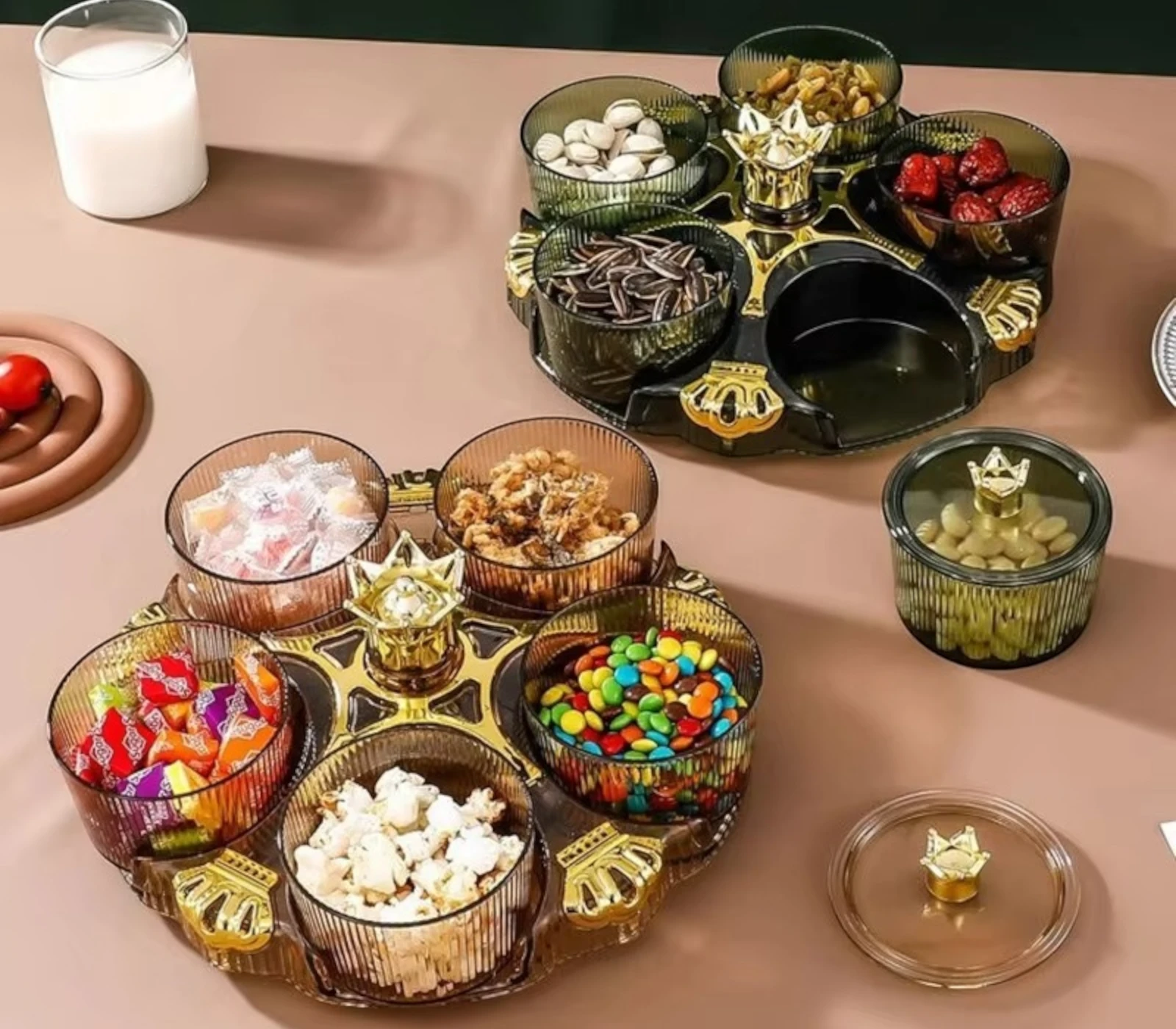Rotating 5-Grid Snack Storage Bowl – Candy, Dry Fruit & Snack Organizer