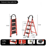 4-Step Folding Ladder with Safety Handrail | Heavy-Duty Metal Household Step Ladder