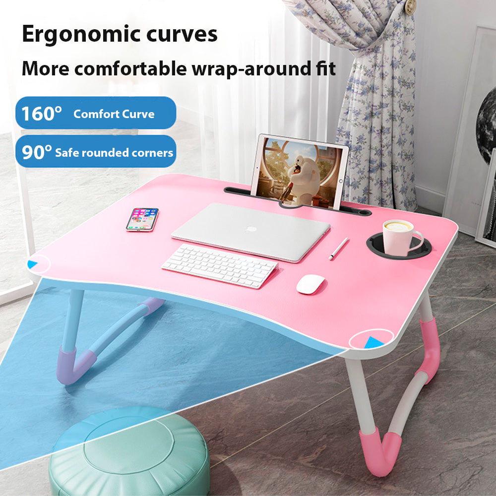 Portable Foldable Laptop Table with Cup Holder & Tablet Slot – Multi-Purpose Bed & Study Desk