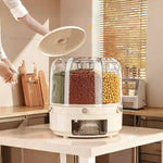 360° Rotating Rice & Grain Dispenser | Airtight Multi-Compartment Cereal Storage Container
