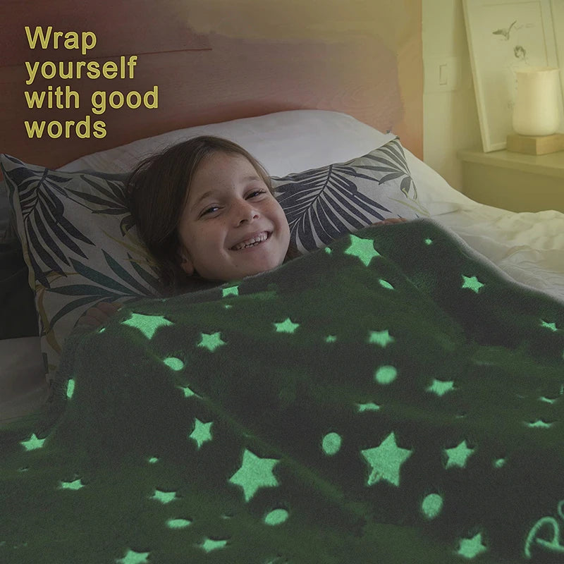 Glow in the Dark Soft Fleece Blanket – Luminous Star & Moon Throw for Kids and Adults
