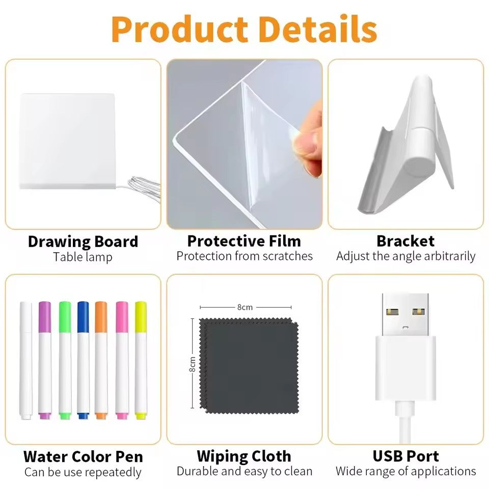 LED Light-Up Acrylic Message Board with USB Stand – Erasable Glow Drawing & Memo Board