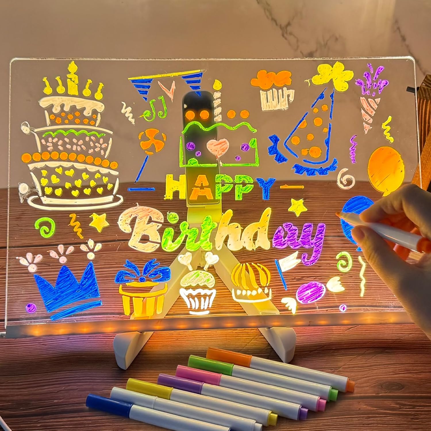 LED Light-Up Acrylic Message Board with USB Stand – Erasable Glow Drawing & Memo Board
