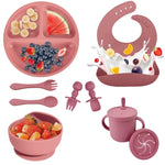 BPA-Free Silicone Baby Feeding Set | 7-Piece Suction Dinnerware Set with Plate, Bowl, Straw Cup, Bib & Utensils