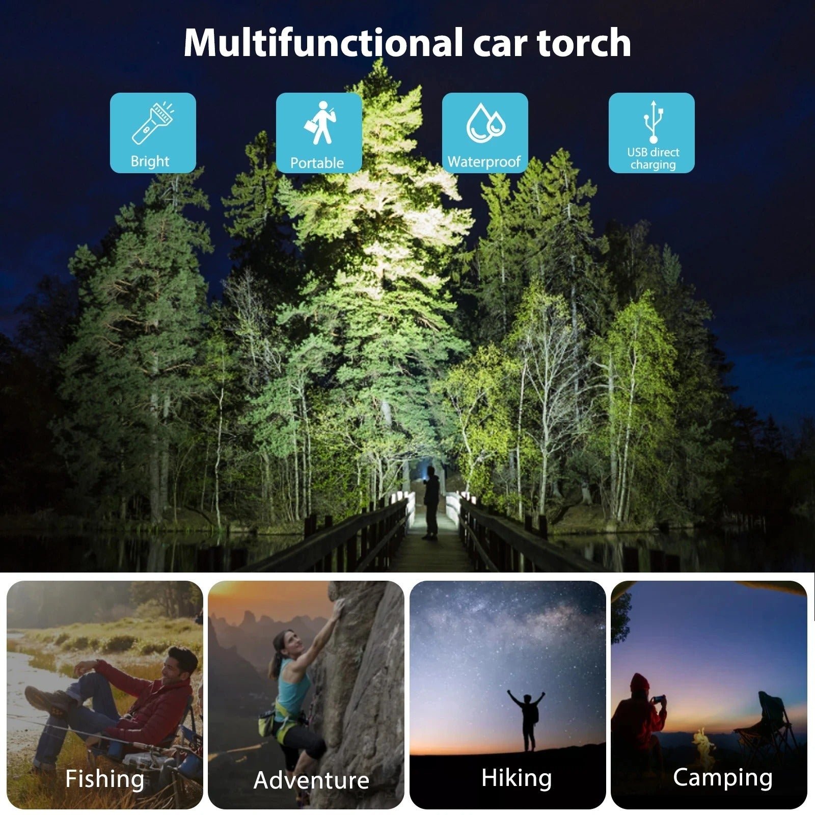 Multi-Functional LED Rechargeable Flashlight with Safety Hammer, Window Breaker, COB Work Light & Power Bank