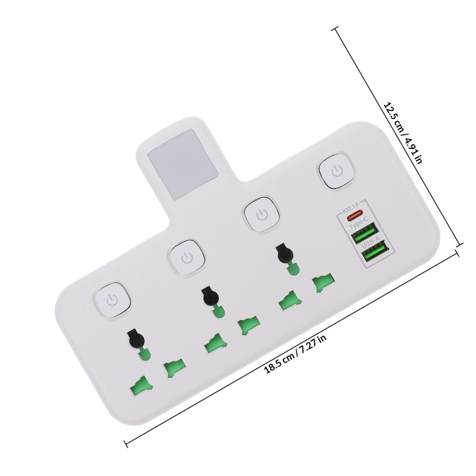 14-in-1 Universal Power Strip with USB-C & USB Fast Charging – Individual Switches & Flat Plug Extension Socket