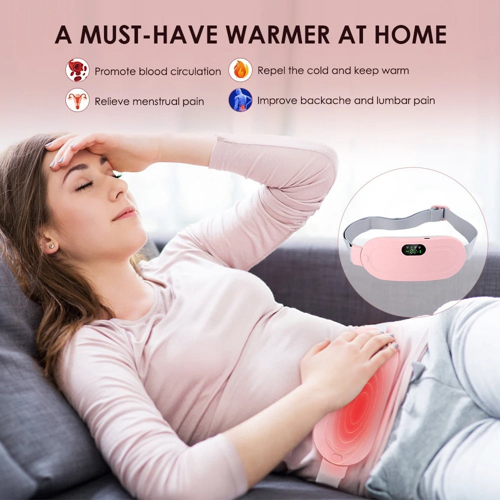 Electric Period Pain Relief Belt with Heat & Vibration – Rechargeable Menstrual Cramp Massager