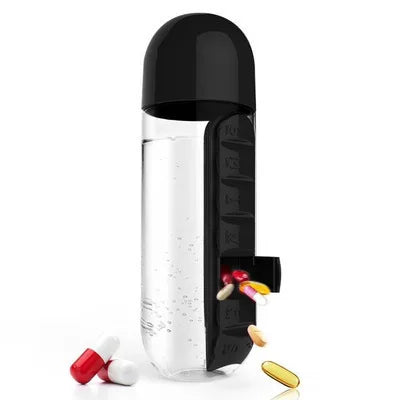 BPA-Free Water Bottle with 7-Day Pill Organizer | Leakproof 20oz Travel Vitamin & Medicine Bottle