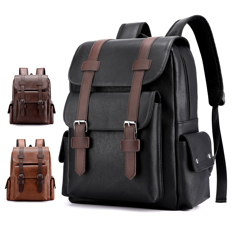 Vintage Leather Laptop Backpack – Waterproof Anti-Theft Business Travel Backpack for Men & Women (15.6")