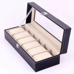 Premium PU Leather Watch Storage Box with Glass Display Lid & Lock