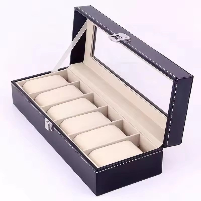 Premium PU Leather Watch Storage Box with Glass Display Lid & Lock