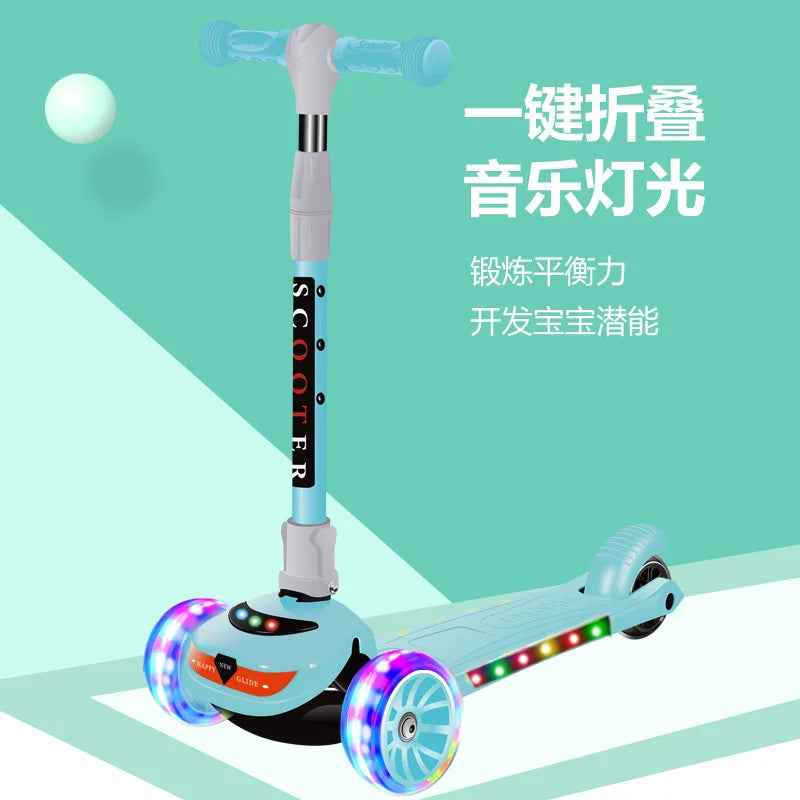 Kids 3-Wheel Adjustable Kick Scooter – Foldable Height Adjustable Scooter with LED Flashing Wheels