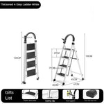 4-Step Folding Ladder with Safety Handrail | Heavy-Duty Metal Household Step Ladder