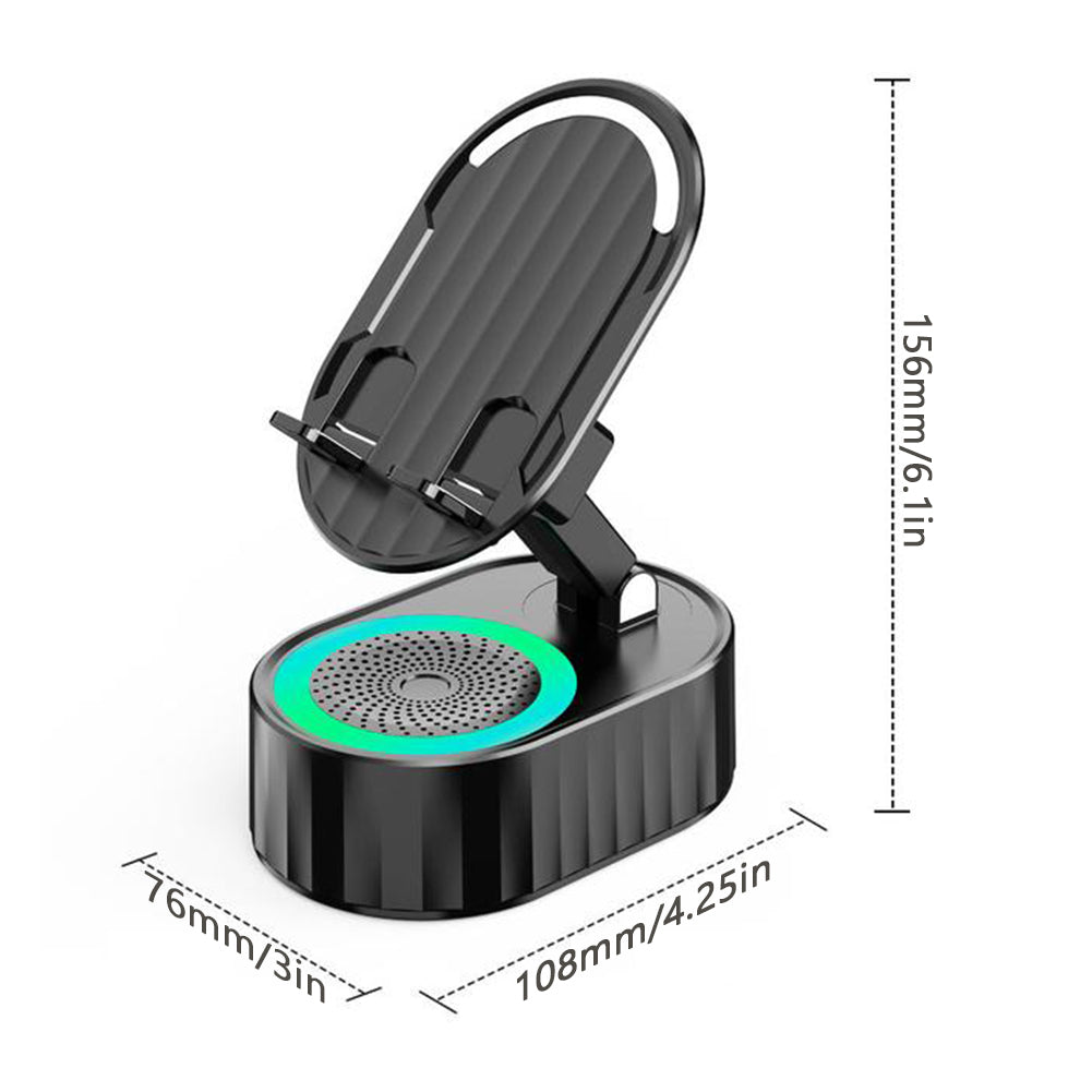 5-in-1 Wireless Induction Speaker Phone Stand | Foldable Rotating Mobile Holder with Ambient Light