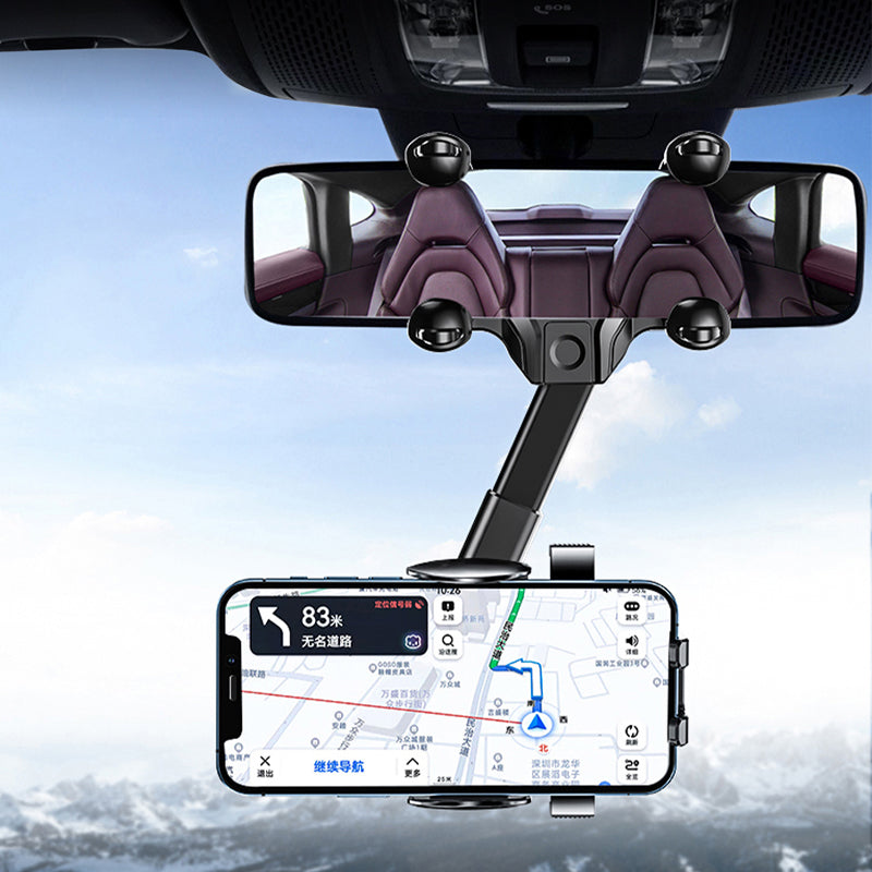 360° Retractable Car Rearview Mirror Phone Holder – Universal Adjustable Mobile Phone & GPS Mount