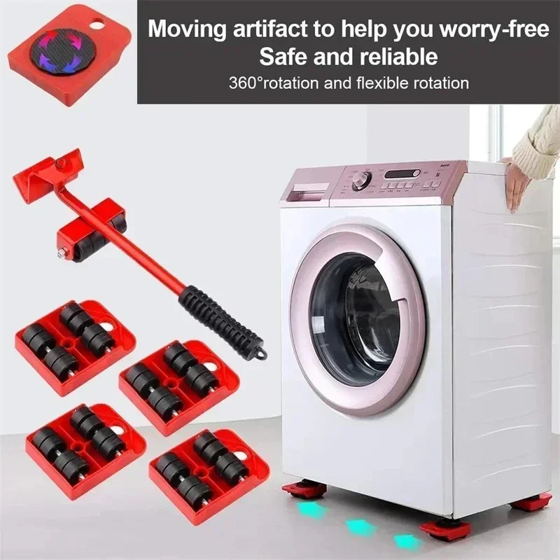 5-Piece Furniture Moving Tool Set | Heavy Duty Furniture Lifter & 360° Moving Roller Sliders