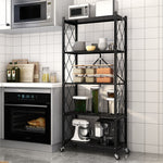 5-Tier Heavy Duty Kitchen Storage Rack with Wheels | Multi-Purpose Metal Microwave & Appliance Organizer Shelf
