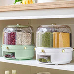 360° Rotating Rice & Grain Dispenser | Airtight Multi-Compartment Cereal Storage Container