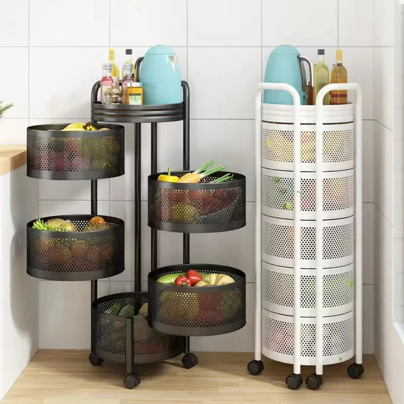 360° Rotating Multi-Layer Round Storage Rack with Wheels | Kitchen, Bedroom & Living Room Organizer