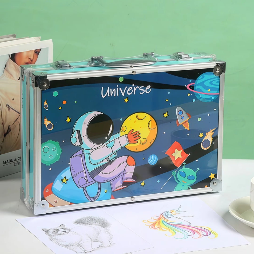 168-Piece Deluxe Kids Art Set with Aluminum Carry Case – Drawing, Coloring & Painting Kit