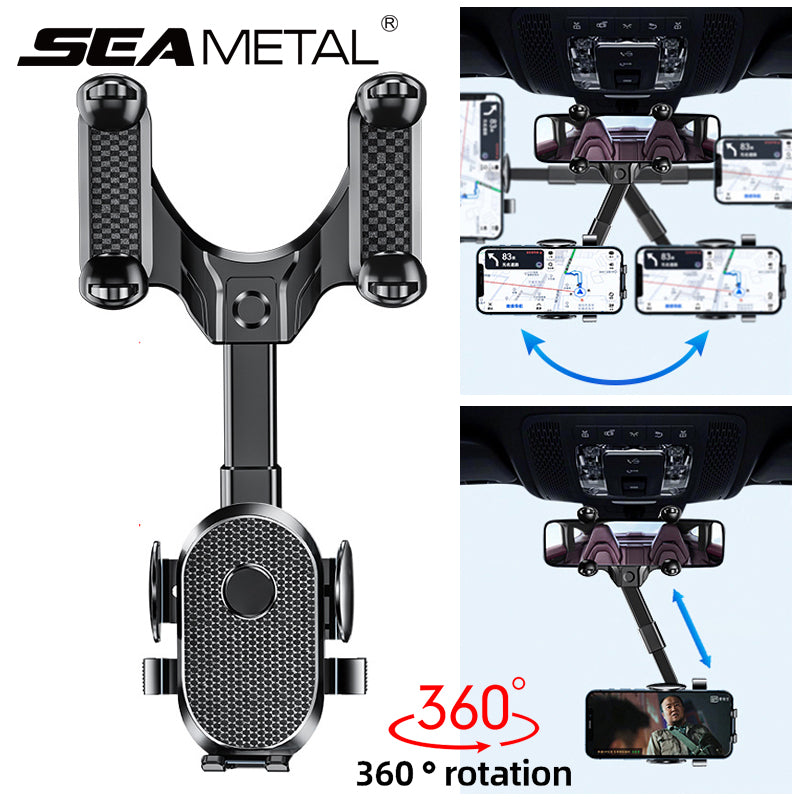 360° Retractable Car Rearview Mirror Phone Holder – Universal Adjustable Mobile Phone & GPS Mount