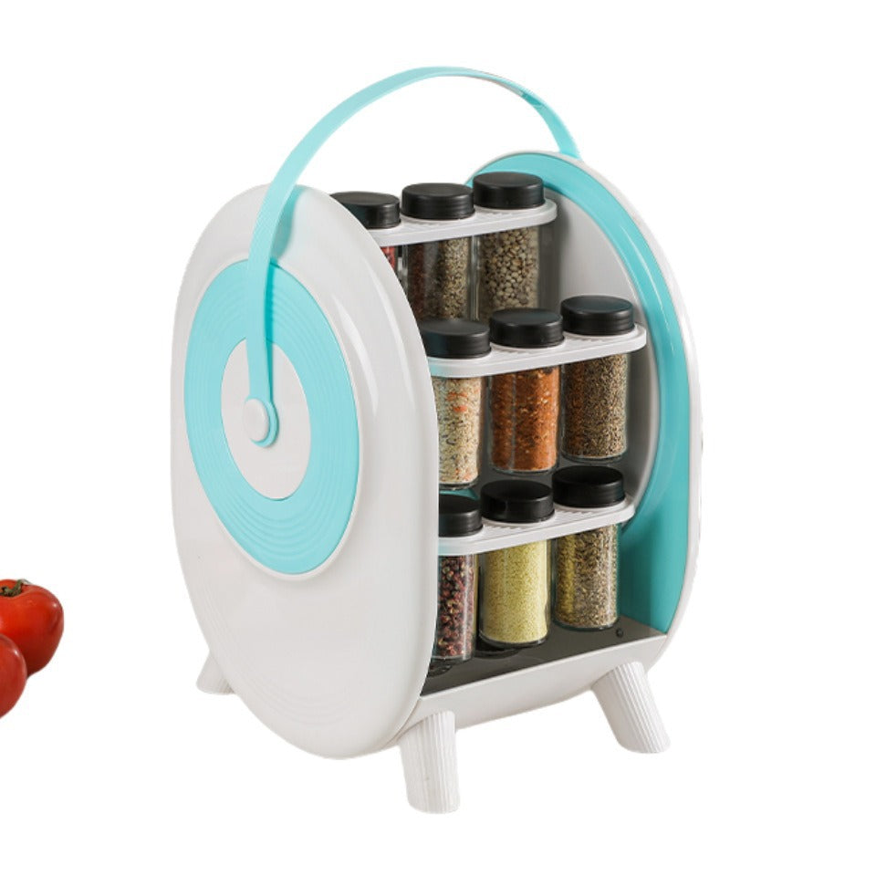 18-Jar 360° Rotating Spice Rack Organizer with Glass Spice Jars – Kitchen Countertop Seasoning Storage Set