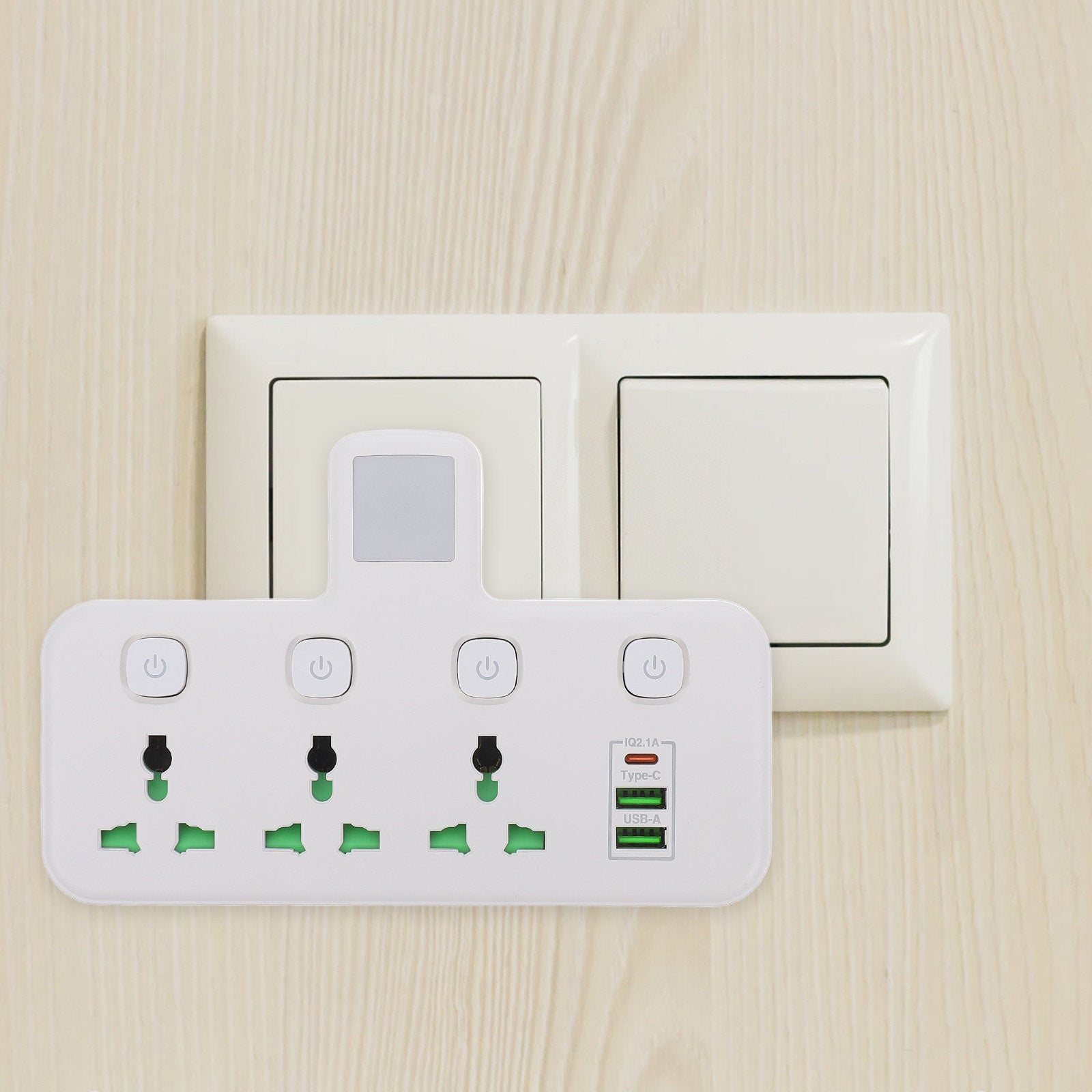 14-in-1 Universal Power Strip with USB-C & USB Fast Charging – Individual Switches & Flat Plug Extension Socket