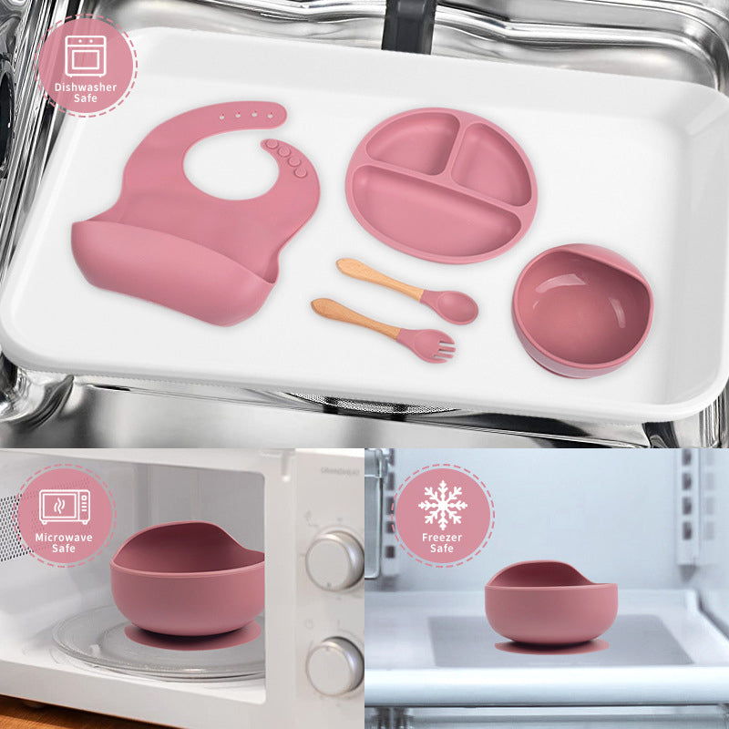 Baby Silicone Feeding Set – Plate, Bowl, Bib, Cup, Spoon & Fork Set