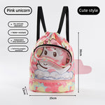Kids Cartoon Swimming Bag | Waterproof Drawstring Beach & Pool Backpack with Wet/Dry Compartment
