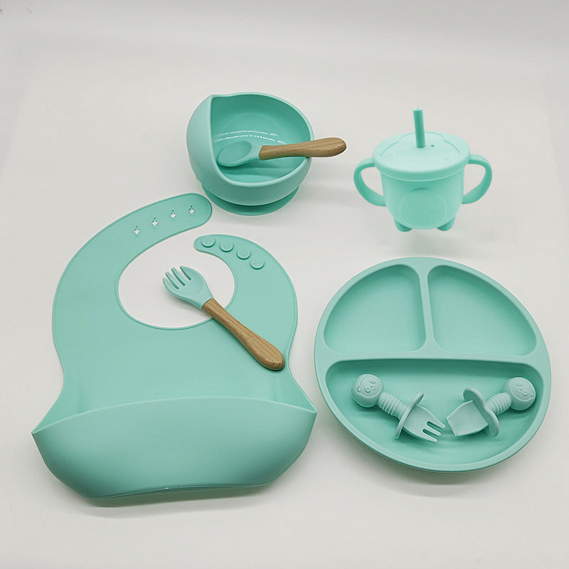 Baby Silicone Feeding Set – Plate, Bowl, Bib, Cup, Spoon & Fork Set