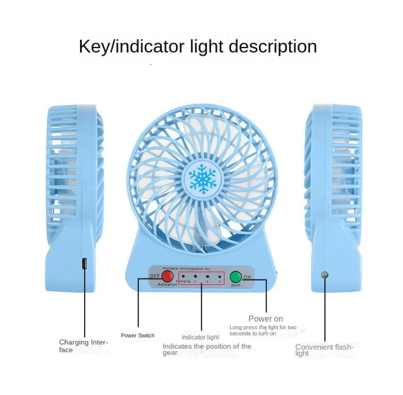 Mini Portable USB Rechargeable Fan with LED Light | Handheld & Desktop Cooling Fan (1200mAh Battery)
