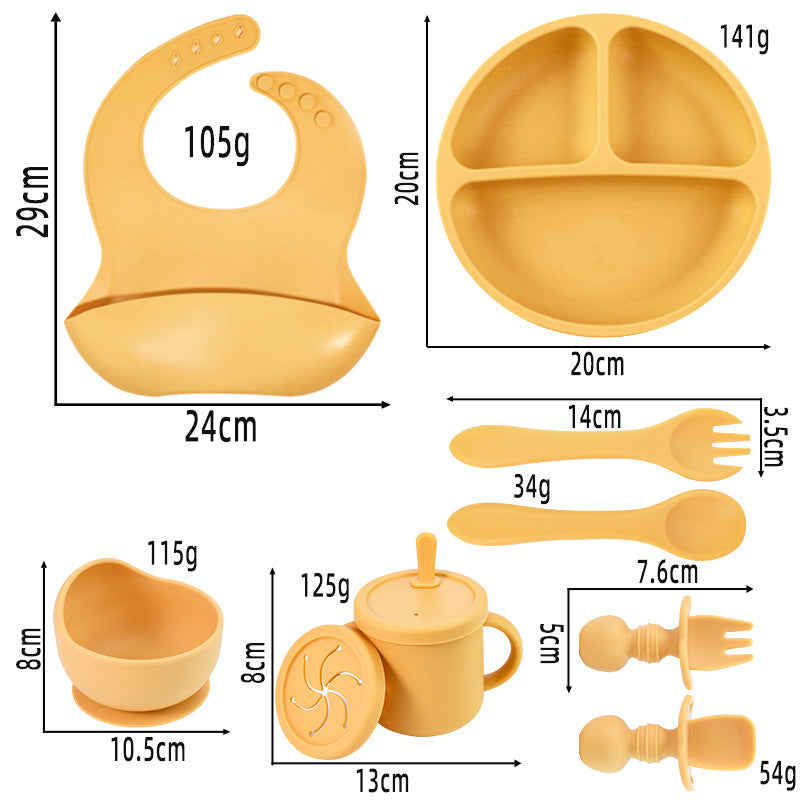 BPA-Free Silicone Baby Feeding Set | 7-Piece Suction Dinnerware Set with Plate, Bowl, Straw Cup, Bib & Utensils