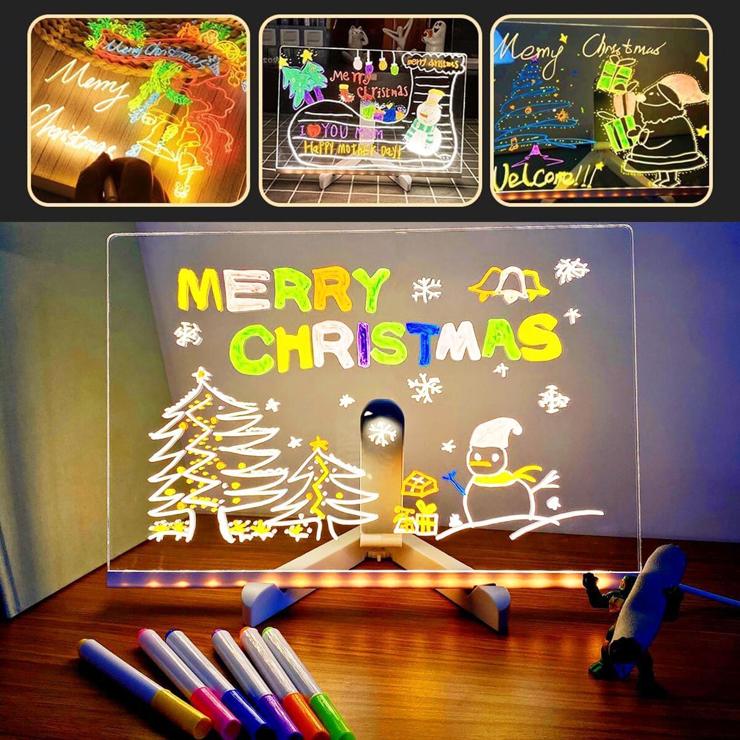 LED Light-Up Acrylic Message Board with USB Stand – Erasable Glow Drawing & Memo Board