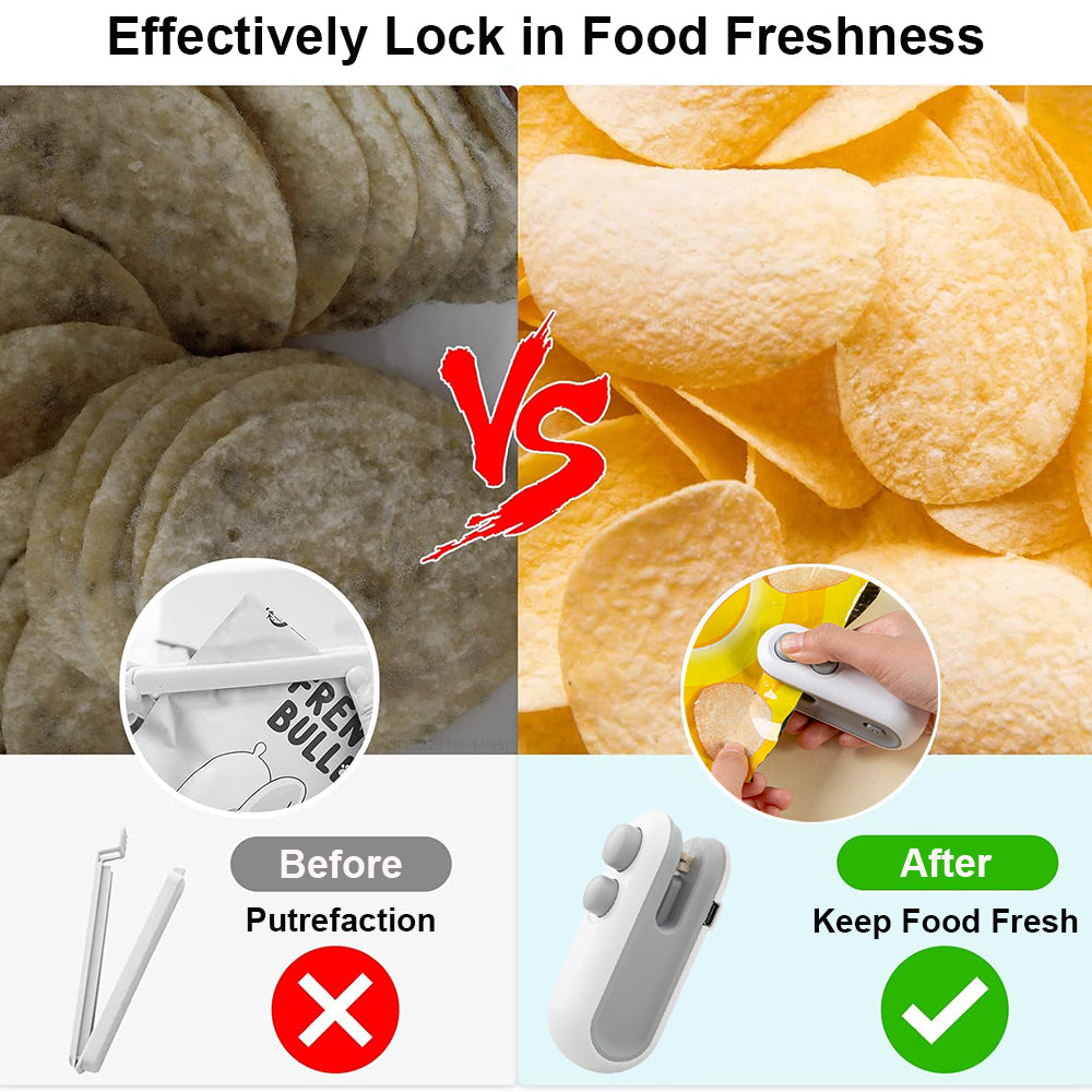 2-in-1 Mini Heat Sealer — USB Rechargeable Handheld Bag Sealer & Cutter | Portable Food Freshness Sealing Clip for Chips, Bread, Meat & More
