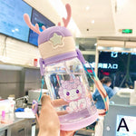 Cartoon Kids 500ml Water Bottle with Straw | Leak-Proof Pop-Up Spout School & Travel Bottle