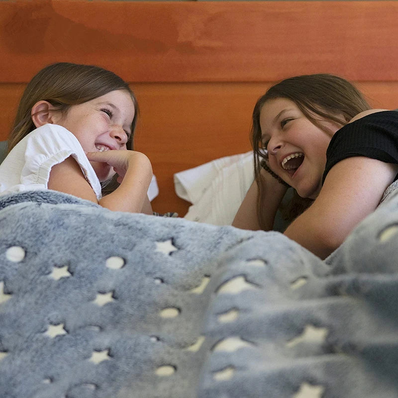 Glow in the Dark Soft Fleece Blanket – Luminous Star & Moon Throw for Kids and Adults