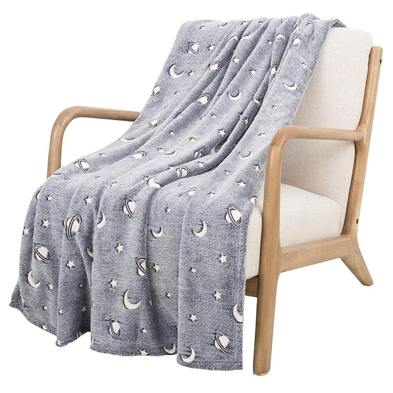 Glow in the Dark Soft Fleece Blanket – Luminous Star & Moon Throw for Kids and Adults