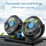 Dual Head 360° Adjustable Car Cooling Fan | 12V/24V Low Noise Dashboard Fan with Cigarette Lighter Plug