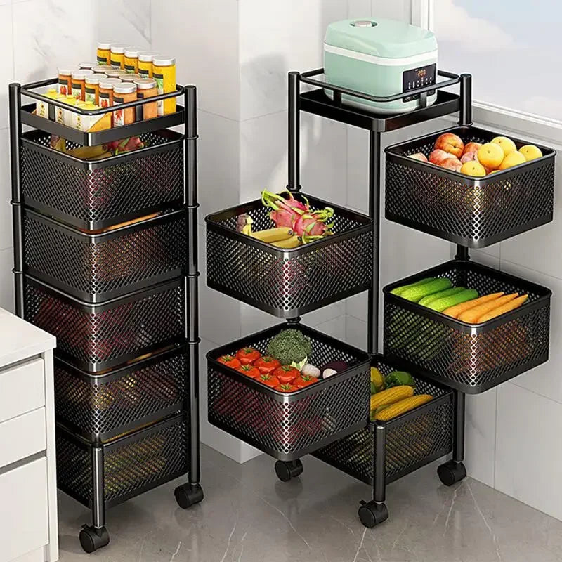 5 Tier Rolling Kitchen Storage Cart – Multi-Purpose Metal Utility Organizer with Wheels