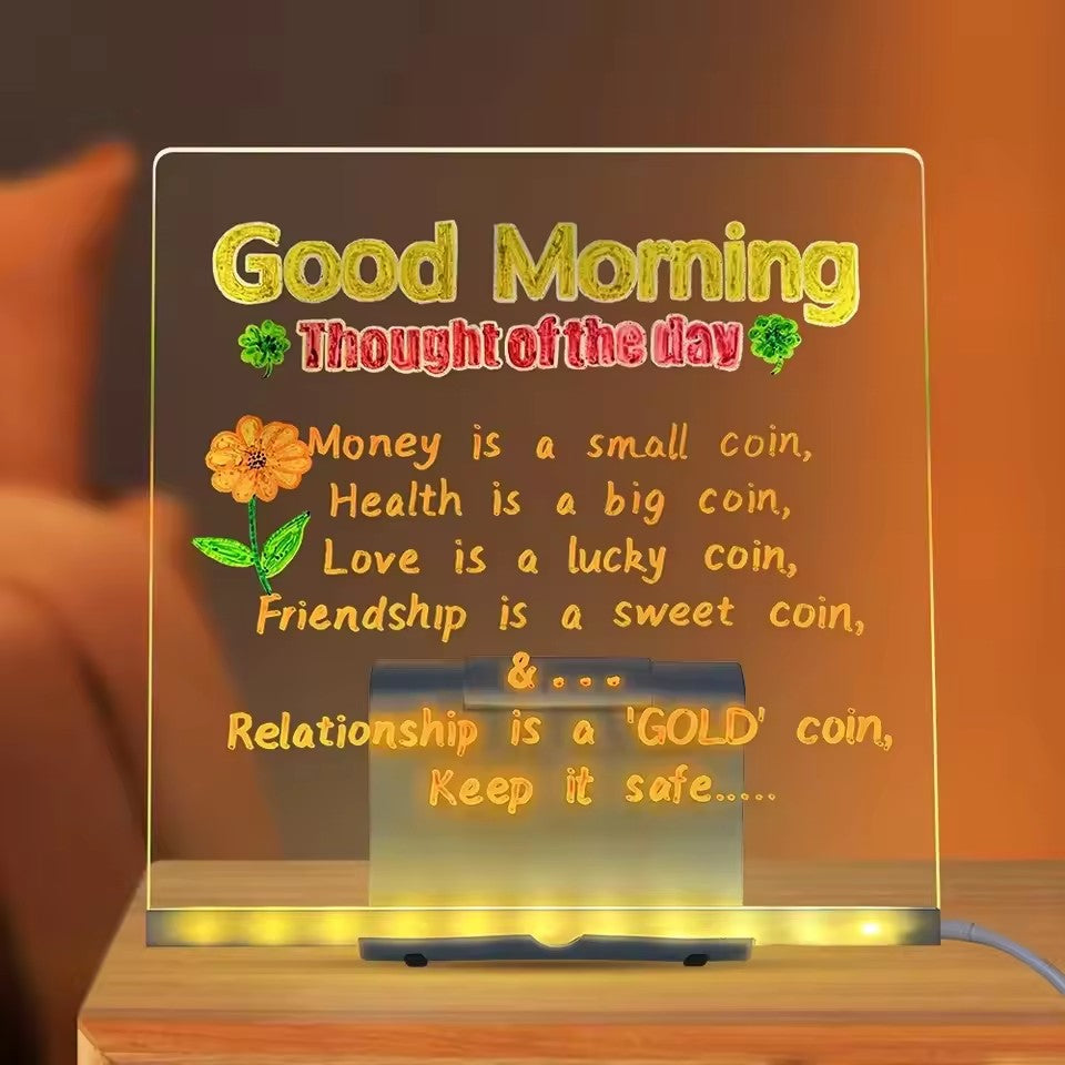 LED Light-Up Acrylic Message Board with USB Stand – Erasable Glow Drawing & Memo Board