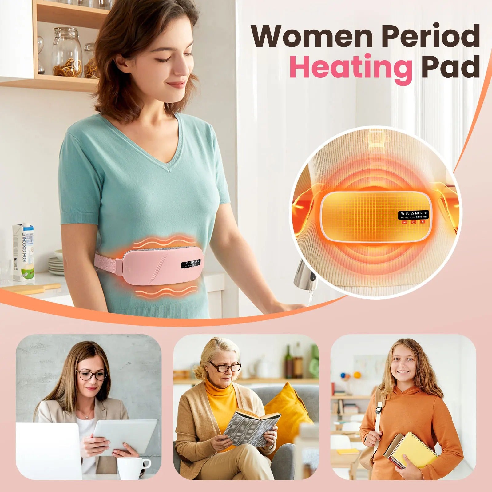 Electric Period Pain Relief Belt with Heat & Vibration – Rechargeable Menstrual Cramp Massager