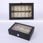 Premium 12 Slot Leather Watch Display Box with Glass Lid & Velvet Cushions – Luxury Watch Organizer Case