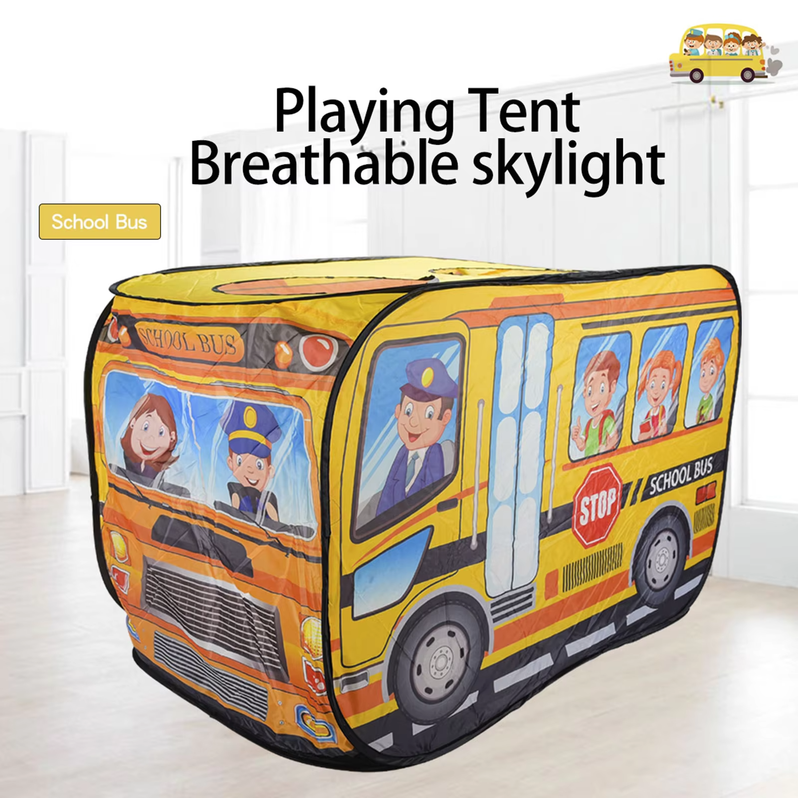 Kids School Bus Play Tent – Foldable Indoor Outdoor Playhouse Pop Up Tent for Boys & Girls