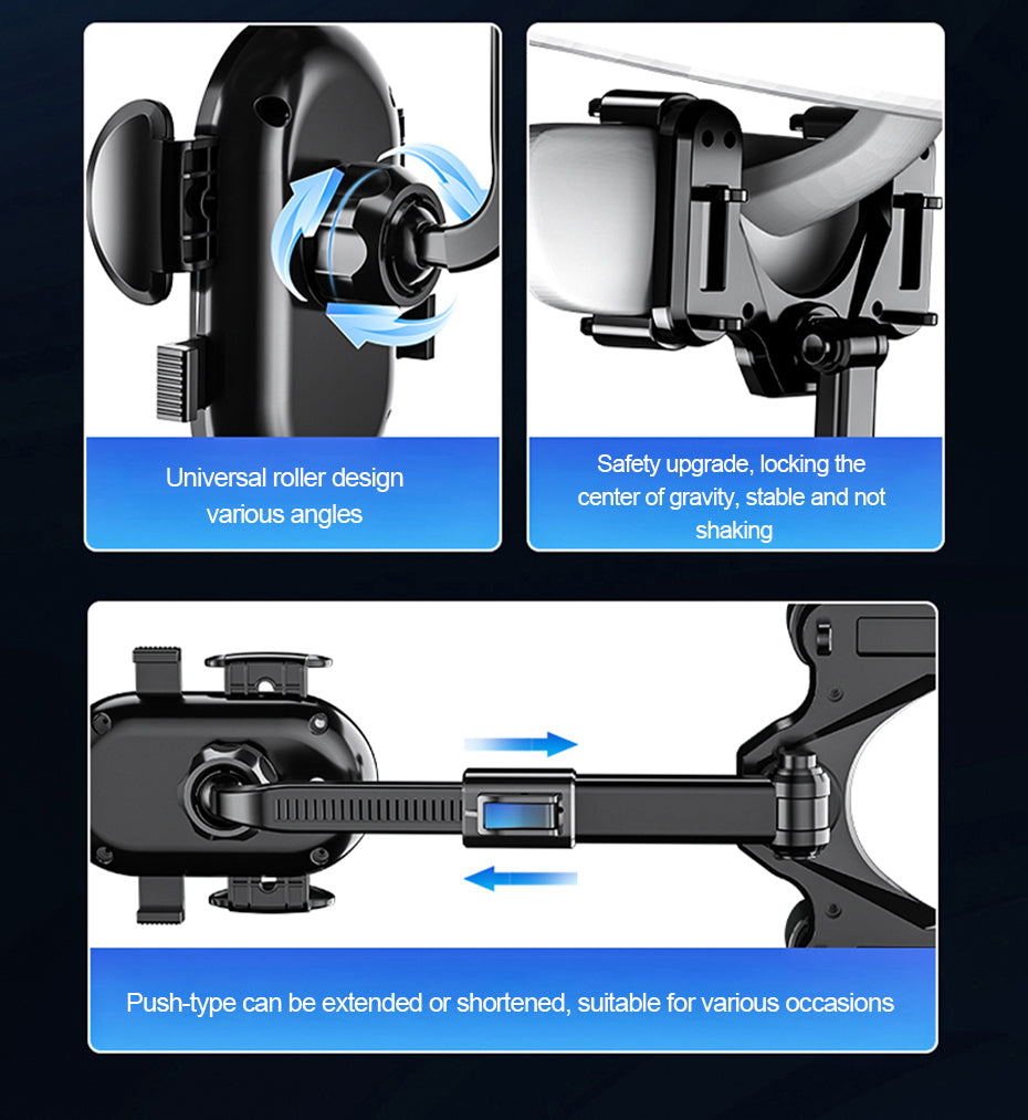 360° Retractable Car Rearview Mirror Phone Holder – Universal Adjustable Mobile Phone & GPS Mount