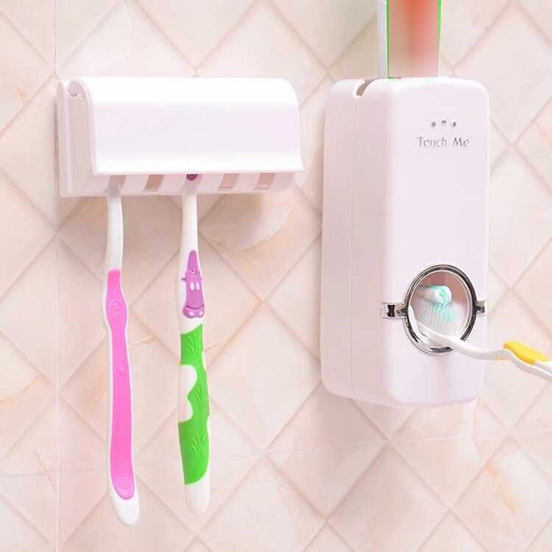 Automatic Toothpaste Dispenser & 5-Slot Toothbrush Holder | Wall Mounted Bathroom Organizer