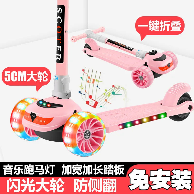 Kids 3-Wheel Adjustable Kick Scooter – Foldable Height Adjustable Scooter with LED Flashing Wheels