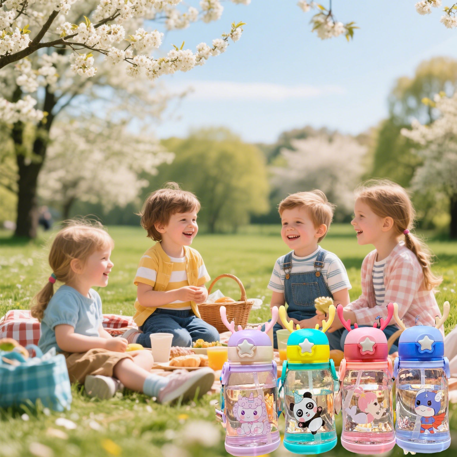 Cartoon Kids 500ml Water Bottle with Straw | Leak-Proof Pop-Up Spout School & Travel Bottle