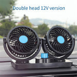 Dual Head 360° Adjustable Car Cooling Fan | 12V/24V Low Noise Dashboard Fan with Cigarette Lighter Plug