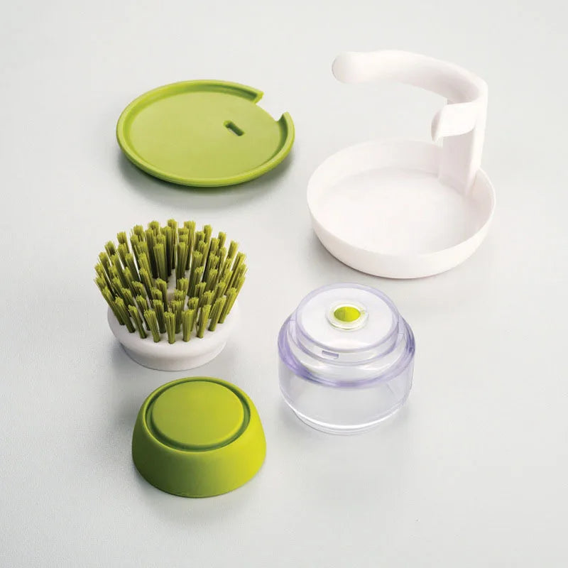 Soap Dispensing Dish Brush with Refillable Soap Reservoir – Multi-Purpose Kitchen Scrub Brush with Drip Tray